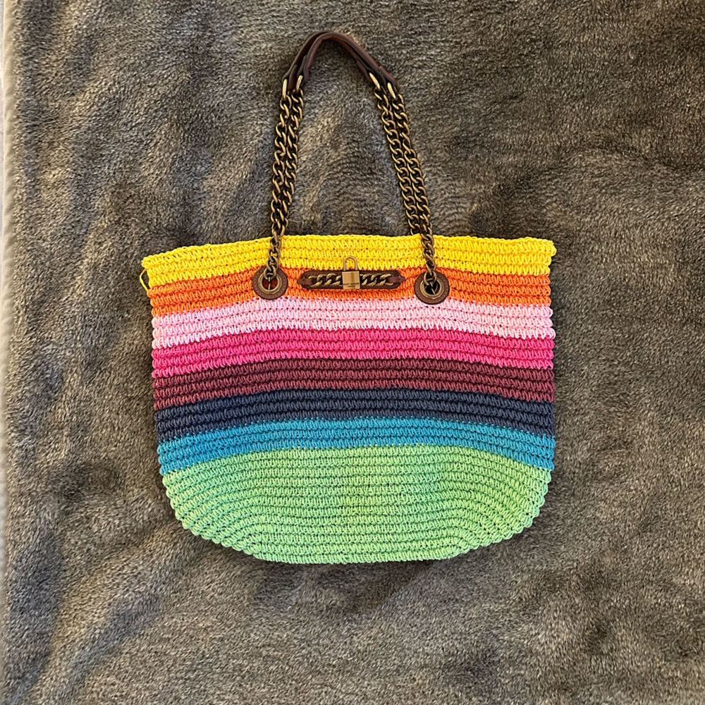 Kurt Geiger straw bag in rainbow